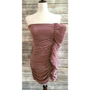 NWT Express Pink Ruffled Strapless Ruched Sheath Dress